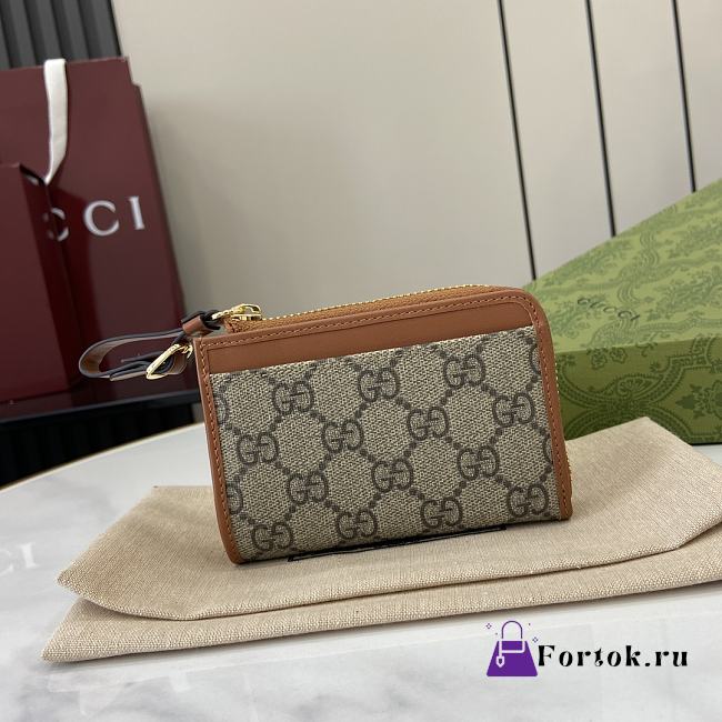 Fortok Gucci GG Emblem Zip Card Case Beige & Dark Brown 821804 13x8.5x3cm - 1