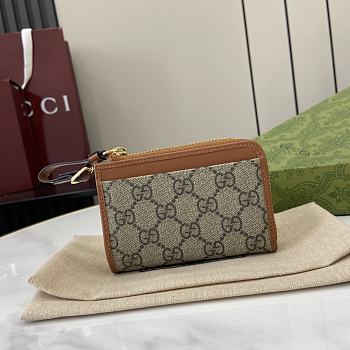 Fortok Gucci GG Emblem Zip Card Case Beige & Dark Brown 821804 13x8.5x3cm