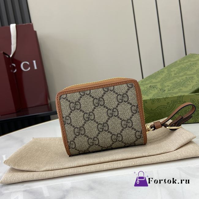 Fortok Gucci GG Emblem Zip Mini Wallet Beige & Dark Brown 819131 11x10x3cm - 1