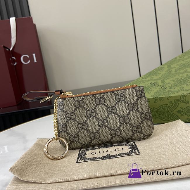 Fortok Gucci GG Emblem Key Case Beige & Dark Brown 819113 12x.7.5cm - 1