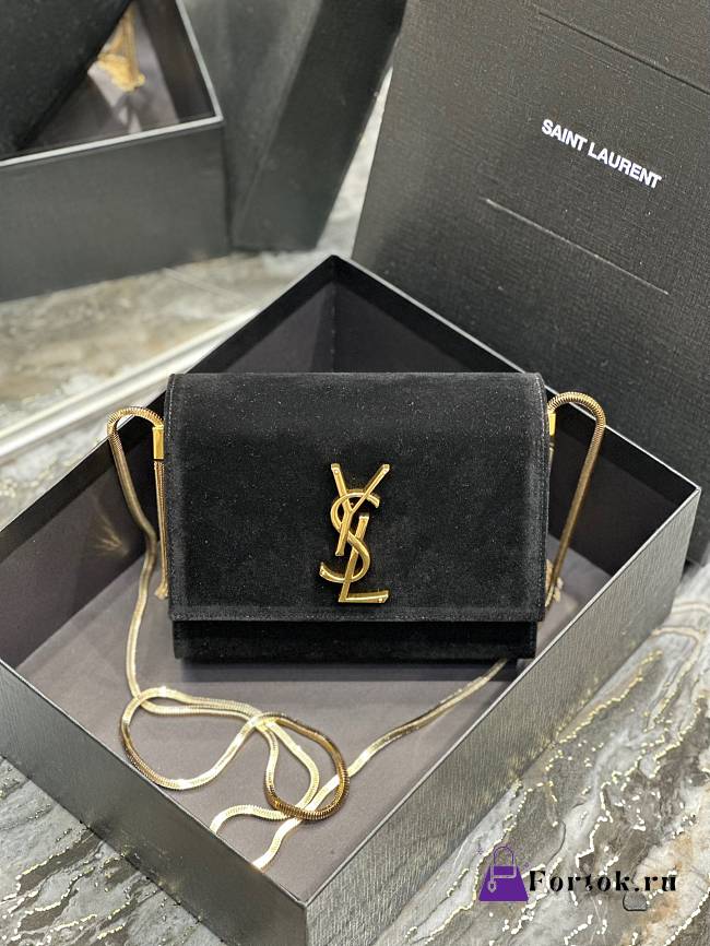 Fortok Saint Laurent Kate Box Bag Black Suede 593122 18x14x5.5cm - 1