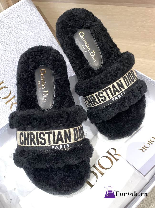 Fortok Dior Fur Slippers Black - 1
