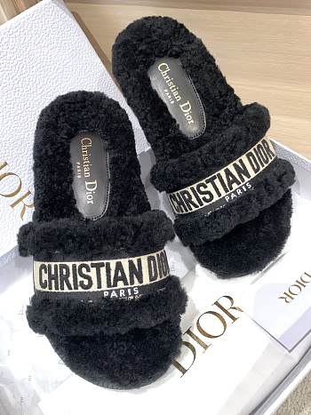 Fortok Dior Fur Slippers Black