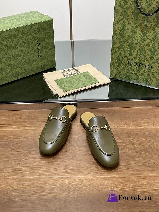 Fortok Gucci Princetown Slipper Dark Green Leather - 1