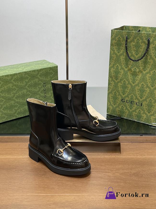 Fortok Gucci Chelsea Horsebit Ankle Boots Black - 1