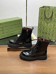 Fortok Gucci Black Leather Lace-up Ankle Boots With Side Zip - 2