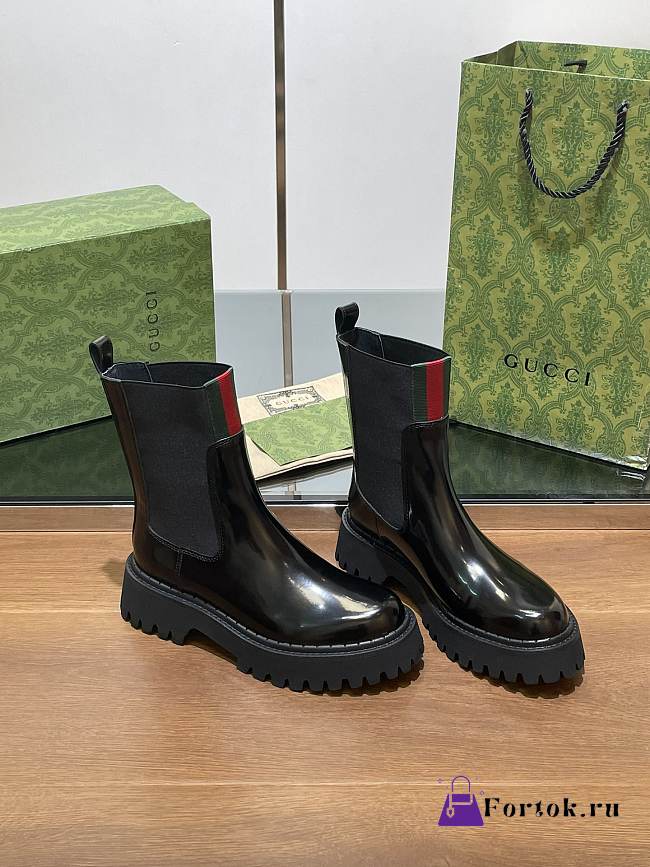 Fortok Gucci Black Boots With Web - 1