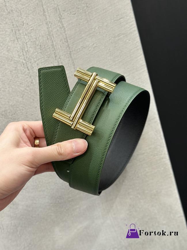 Fortok Hermes Black & Green Reversible Belt 38mm Gold Buckle/ Silver Buckle - 1