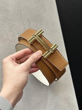 Fortok Hermes Brown & White Reversible Belt 38mm Gold Buckle/ Silver Buckle