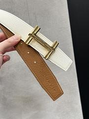 Fortok Hermes Brown & White Reversible Belt 38mm Gold Buckle/ Silver Buckle - 5