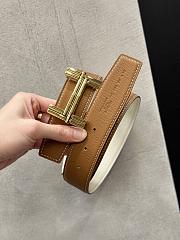 Fortok Hermes Brown & White Reversible Belt 38mm Gold Buckle/ Silver Buckle - 3
