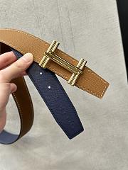 Fortok Hermes Black & Dark Blue Reversible Belt 38mm Gold Buckle/ Silver Buckle - 5