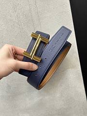 Fortok Hermes Black & Dark Blue Reversible Belt 38mm Gold Buckle/ Silver Buckle - 2