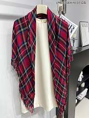 Fortok Loro piana Plaid Tassel Scarf Red 110x110cm - 6