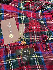 Fortok Loro piana Plaid Tassel Scarf Red 110x110cm - 5