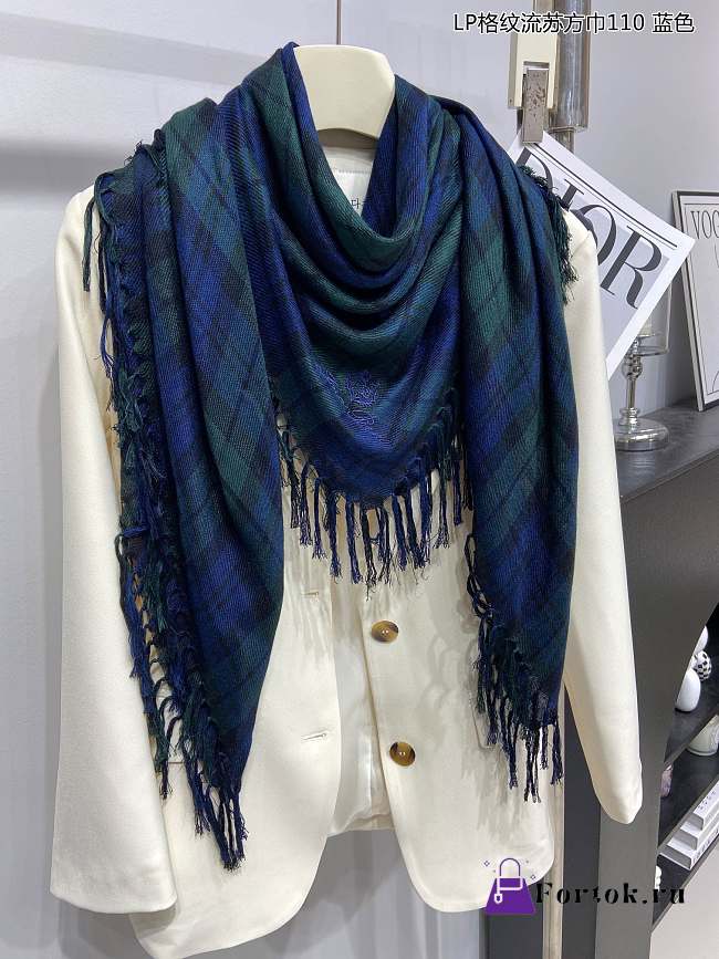 Fortok Loro piana Plaid Tassel Scarf Green & Blue 110x110cm - 1
