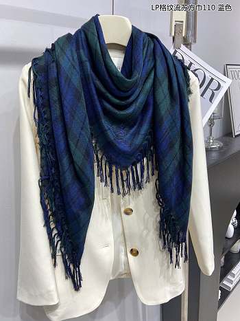 Fortok Loro piana Plaid Tassel Scarf Green & Blue 110x110cm