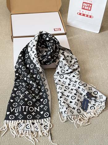 Fortok Louis Vuitton Jacquard Scarf Black & White 70x180cm