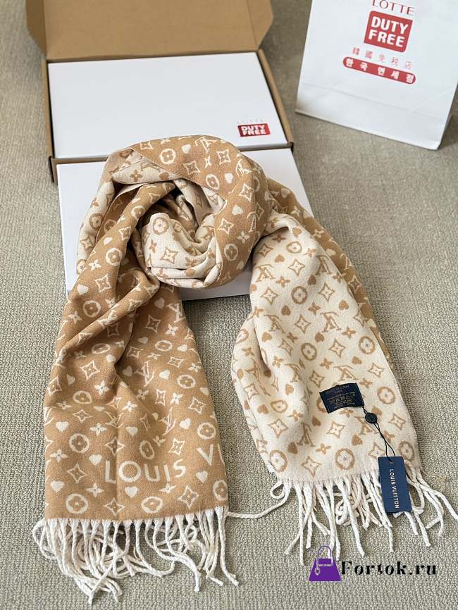 Fortok Louis Vuitton Jacquard Scarf Black & Beige 70x180cm - 1