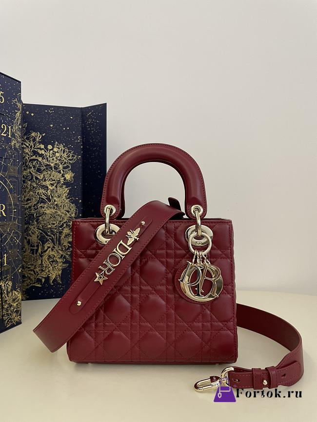 Fortok Dior Lady Small My ABCDior Bag Calfskin Cannage Burgundy 20x16x8cm - 1