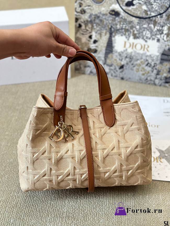 Fortok Dior Toujours Bag Beige Graphic Cannage Raffia 30x20cm - 1