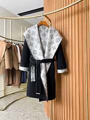 Fortok Louis Vuitton Hooded Casual Cashmere Wool Coat Black & White - 1