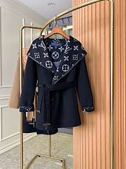 Fortok Louis Vuitton Hooded Casual Cashmere Wool Coat Black - 1
