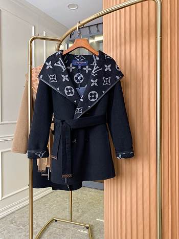 Fortok Louis Vuitton Hooded Casual Cashmere Wool Coat Black