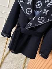 Fortok Louis Vuitton Hooded Casual Cashmere Wool Coat Black - 4