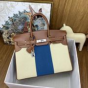 Fortok Hermes Birkin Canvas With Barenia Saddle Leather Golden Brown With Silver Buckle 35cm - 1