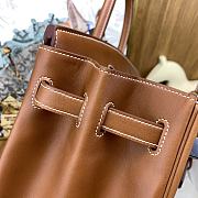 Fortok Hermes Birkin Canvas With Barenia Saddle Leather Golden Brown With Silver Buckle 35cm - 5