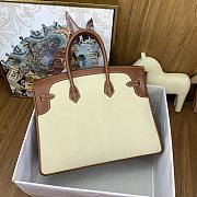 Fortok Hermes Birkin Canvas With Barenia Saddle Leather Golden Brown With Silver Buckle 35cm - 4