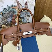 Fortok Hermes Birkin Canvas With Barenia Saddle Leather Golden Brown With Silver Buckle 35cm - 3