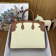 Fortok Hermes Birkin Canvas With Barenia Saddle Leather Golden Brown With Silver Buckle 35cm - 2