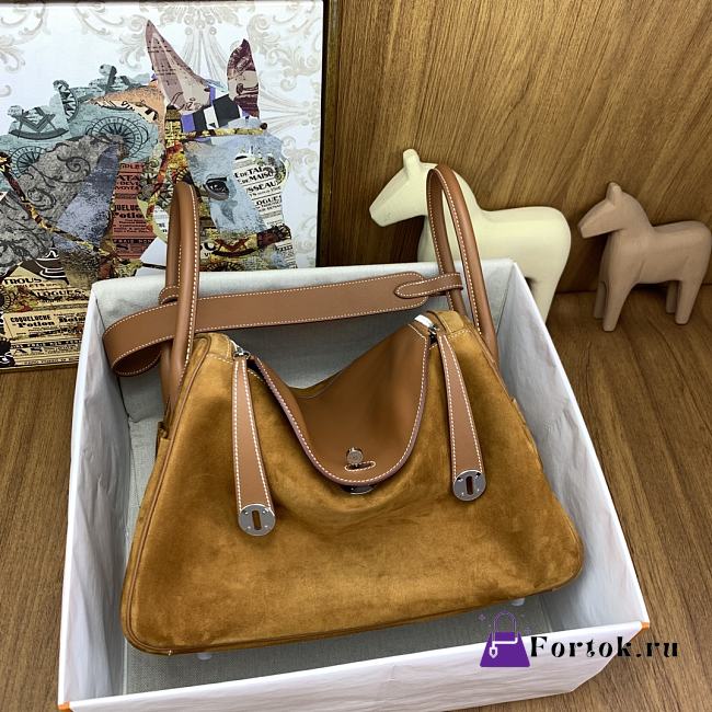Fortok Hermes Swift  Lindy Suede With Golden Brown And Silver Buckle 34cm - 1
