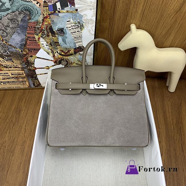 Fortok Hermes Birkin Grizzly Suede Gray Bag 25cm - 1