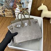 Fortok Hermes Birkin Grizzly Suede Gray Bag 25cm - 5