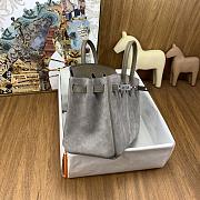 Fortok Hermes Birkin Grizzly Suede Gray Bag 25cm - 2