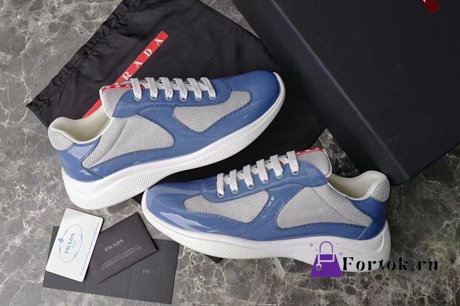 Fortok Prada America's Cup Blue Patent Leather and Grey Technical Fabric Sneakers  - 1