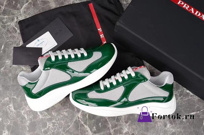 Fortok Prada America's Cup Green Patent Leather and Grey Technical Fabric Sneakers - 1