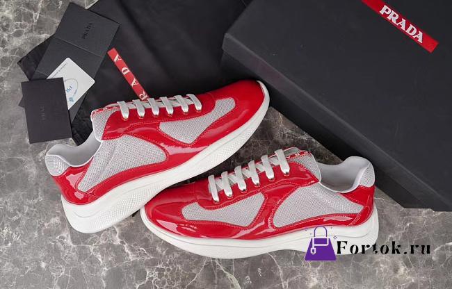 Fortok Prada America's Cup Red Patent Leather and Grey Technical Fabric Sneakers - 1