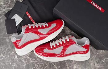 Fortok Prada America's Cup Red Patent Leather and Grey Technical Fabric Sneakers
