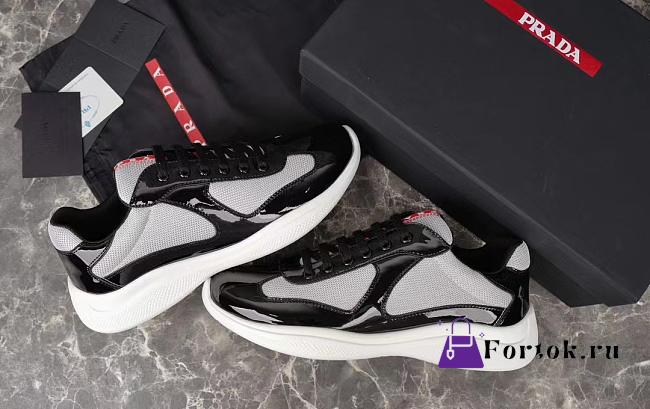 Fortok Prada America's Cup Black Patent Leather and Grey Technical Fabric Sneakers - 1
