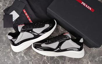 Fortok Prada America's Cup Black Patent Leather and Grey Technical Fabric Sneakers