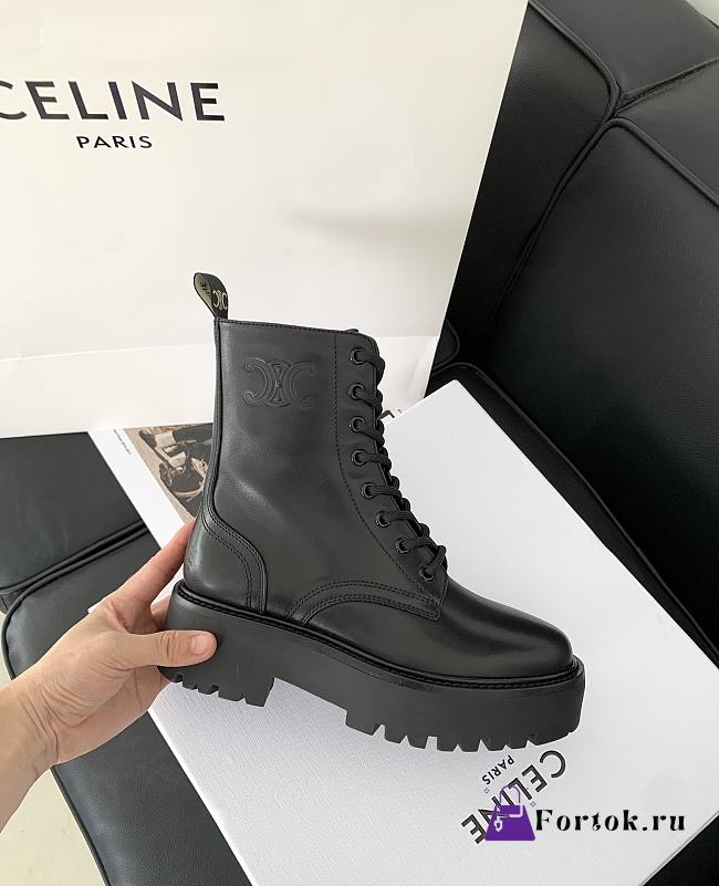 Fortok Celine Triomphe Rangers Mid Lace-up Boots in Black - 1