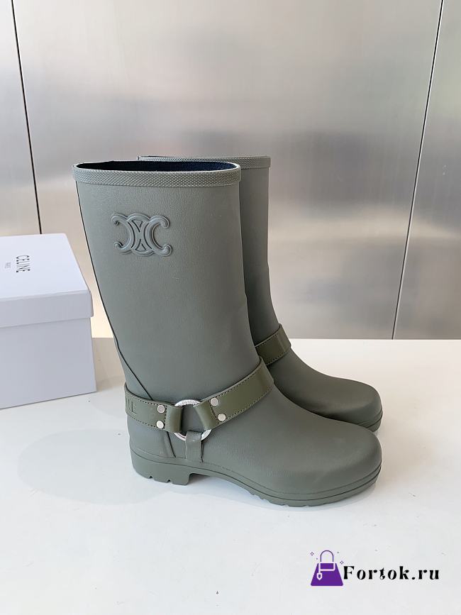 Fortok Celine Catwalk Arc de Triomphe Rain Boots Green Khaki - 1
