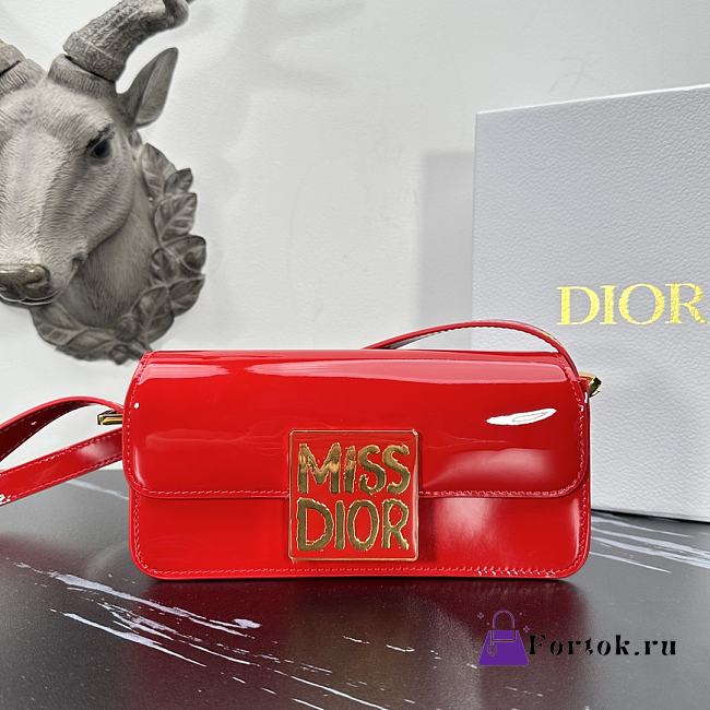 Fortok Dior Miss Flap Bag Red Patent Calfskin 22x11x6cm - 1