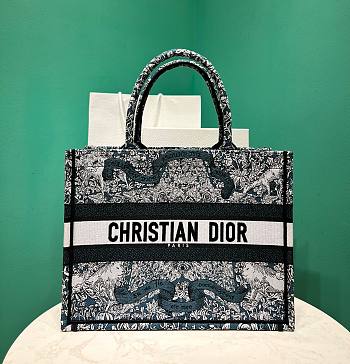 Fortok Dior Lucky Star Embroidery Pattern Book Tote Green 36x18x28cm 