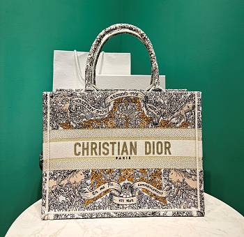 Fortok Dior Lucky Star Embroidery Pattern Book Tote Yellow 36x18x28cm 