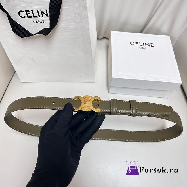 Fortok Celine Triomphe Taurillon Leather Belt Green Khaki  - 1